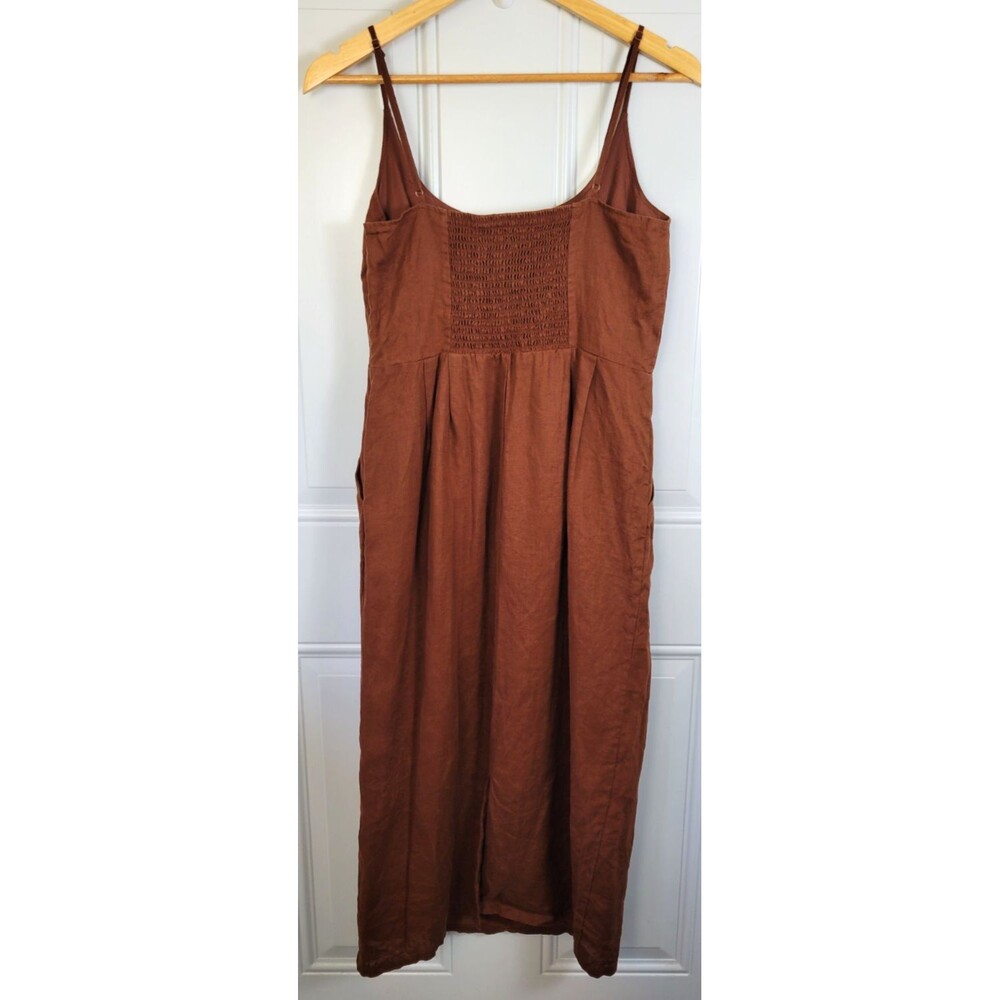 Quince 100% European Linen Scoop Neck Midi Dress Size S Chocolate Brown - Picture 8 of 9